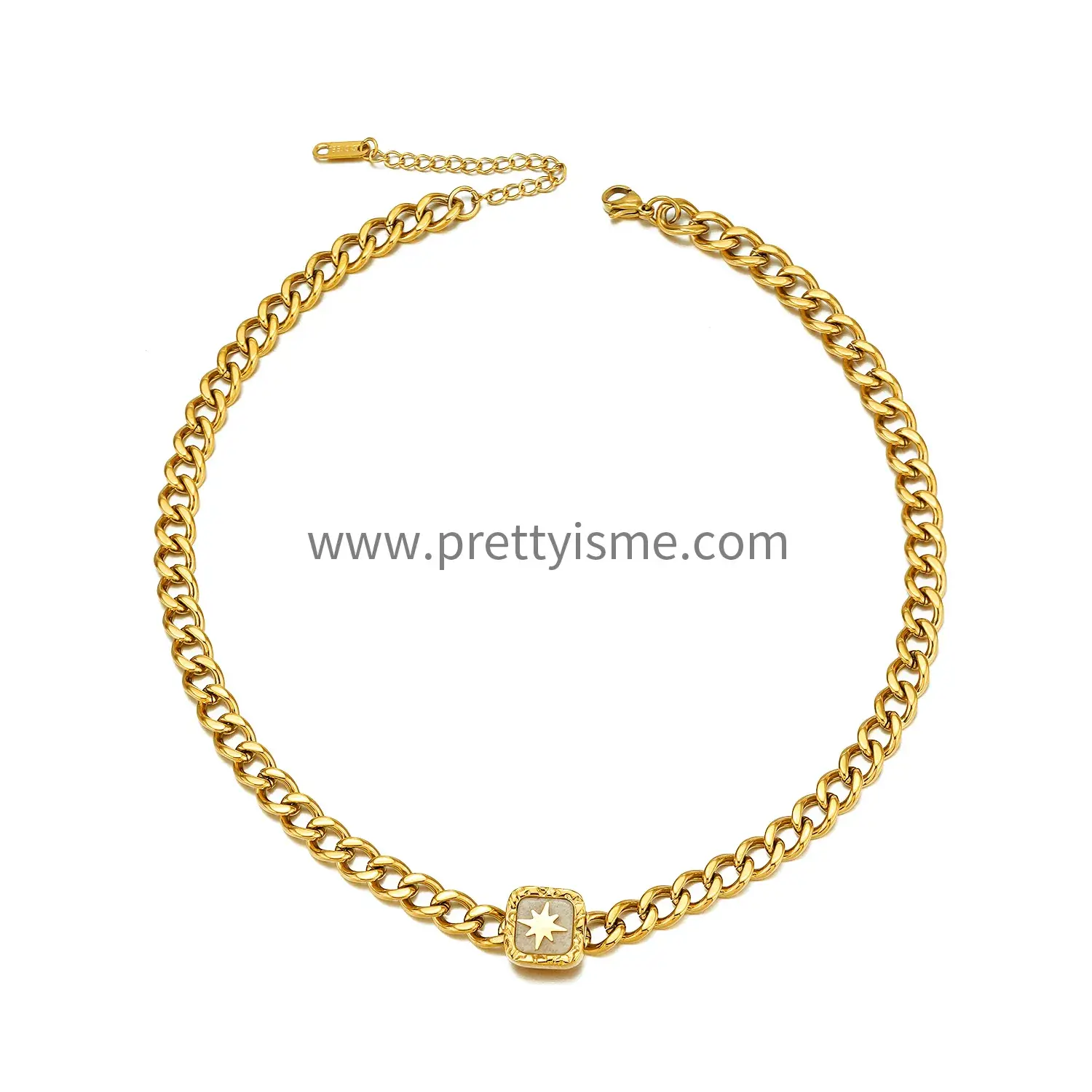 Stainless Steel Necklace Pendant Set with White Stone Gold Plated Small Square Necklace with Stars (5).webp