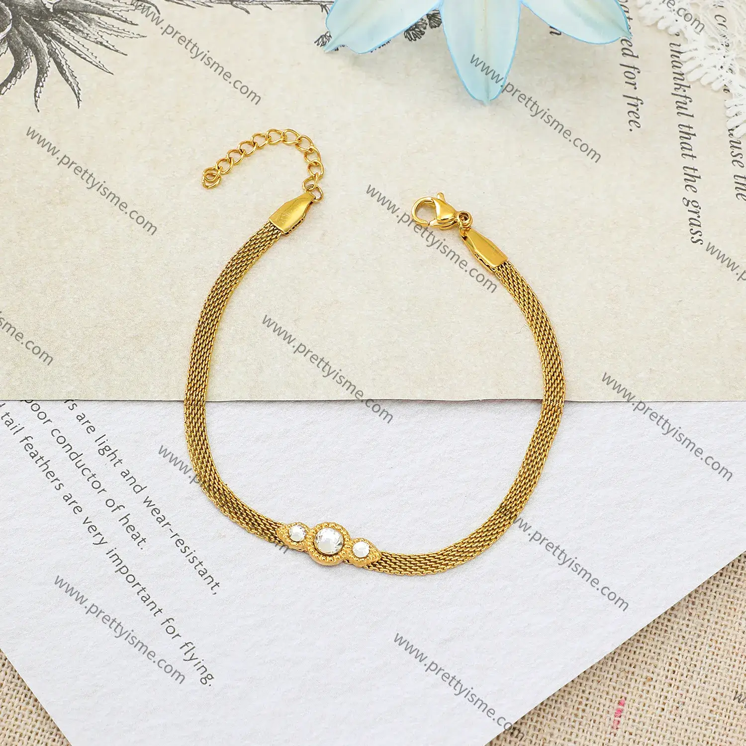 Stainless Steel Bracelet Thin Chain Set with Diamonds Delicate Simple Bracelet.webp
