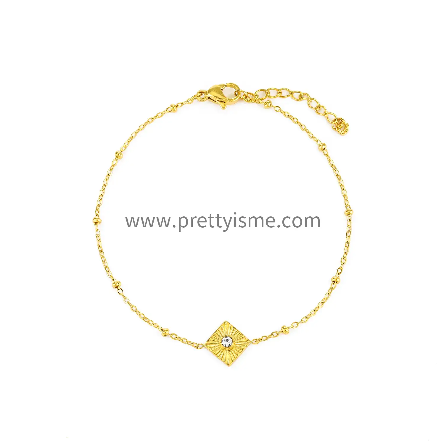 Stainless Steel Gold Plated 18k Bracelet Square Pendant with Sparkling Diamond Thin Bracelet (5).webp