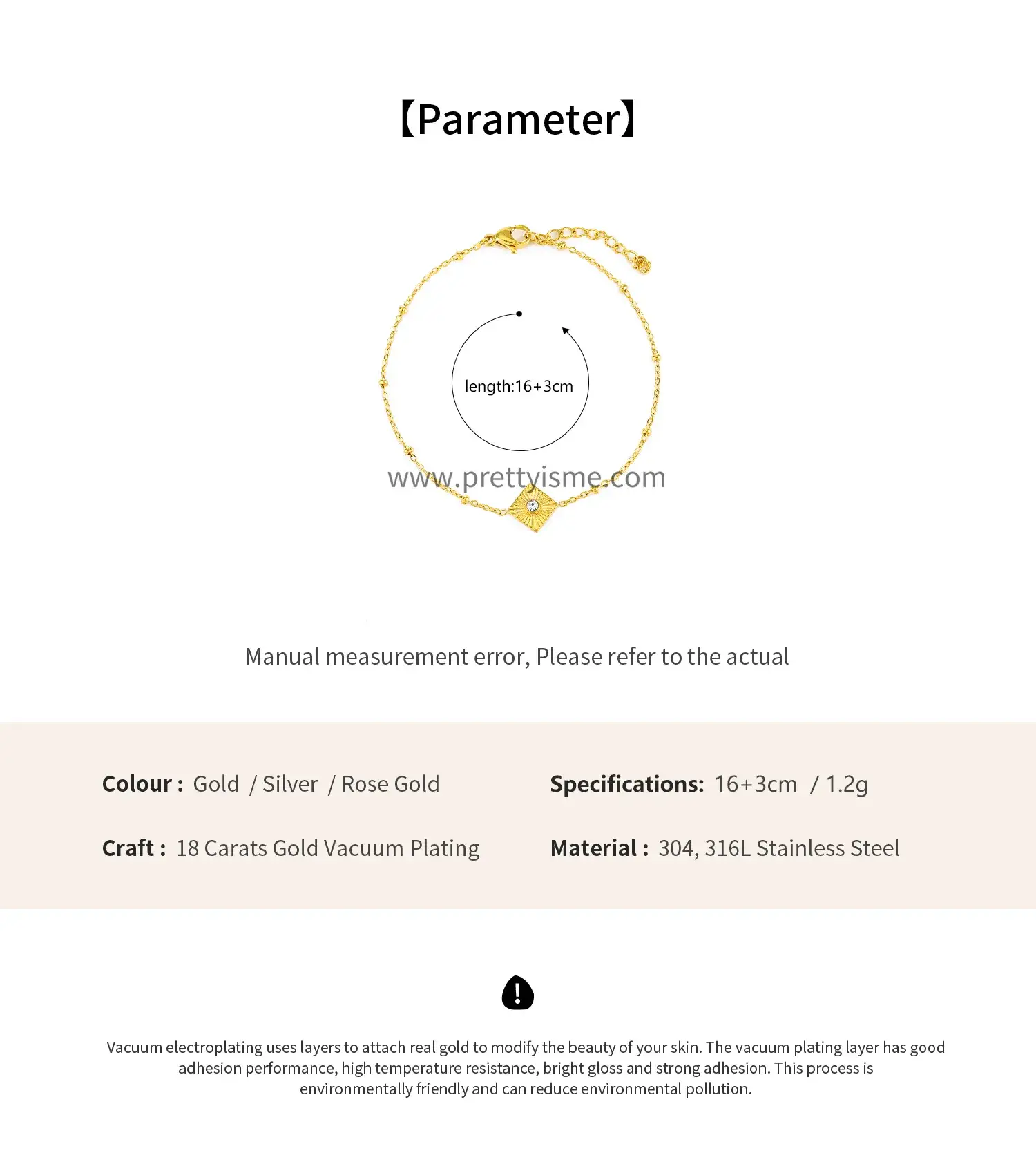 Stainless Steel Gold Plated 18k Bracelet Square Pendant with Sparkling Diamond Thin Bracelet (6).webp