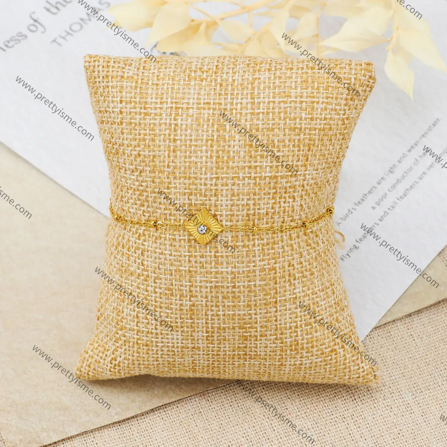 Stainless Steel Gold Plated 18k Bracelet Square Pendant with Sparkling Diamond Thin Bracelet (4).webp