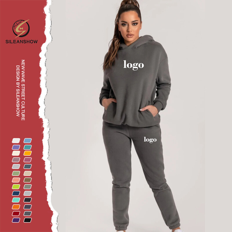 Heavythick Custom Casual Plus Size Pullover Outdoor Fleece Women Two Piece Sweatpants Set