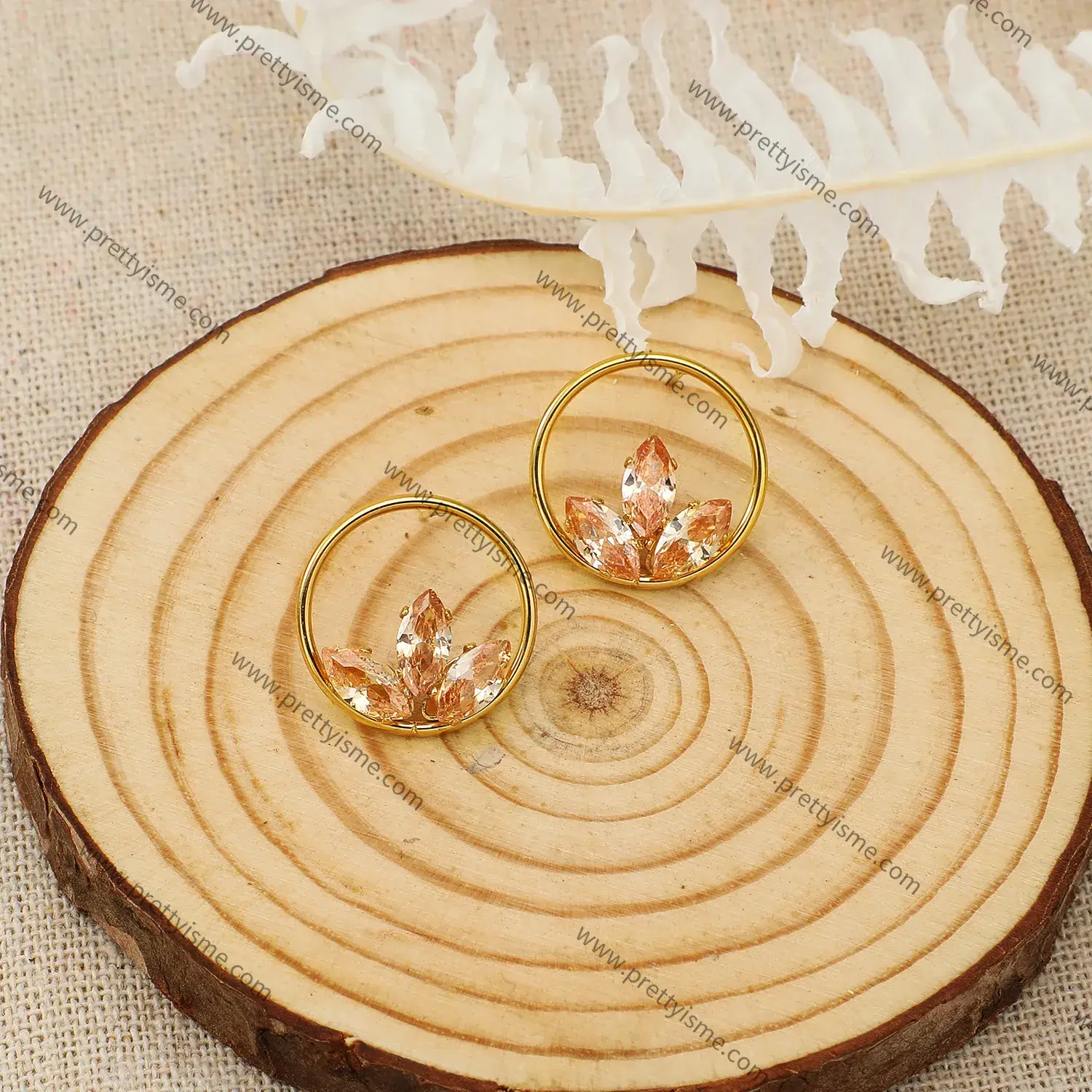 Round Earrings Pink Crystal Petal Transparent Romantic Stainless Steel Fashion Earrings (2).webp