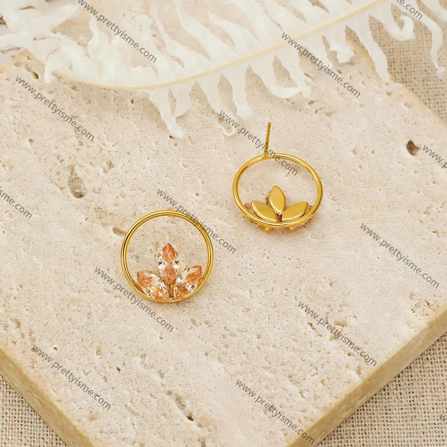 Round Earrings Pink Crystal Petal Transparent Romantic Stainless Steel Fashion Earrings (4).webp