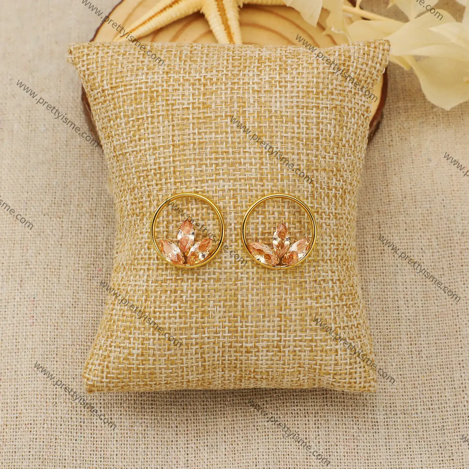 Round Earrings Pink Crystal Petal Transparent Romantic Stainless Steel Fashion Earrings.webp