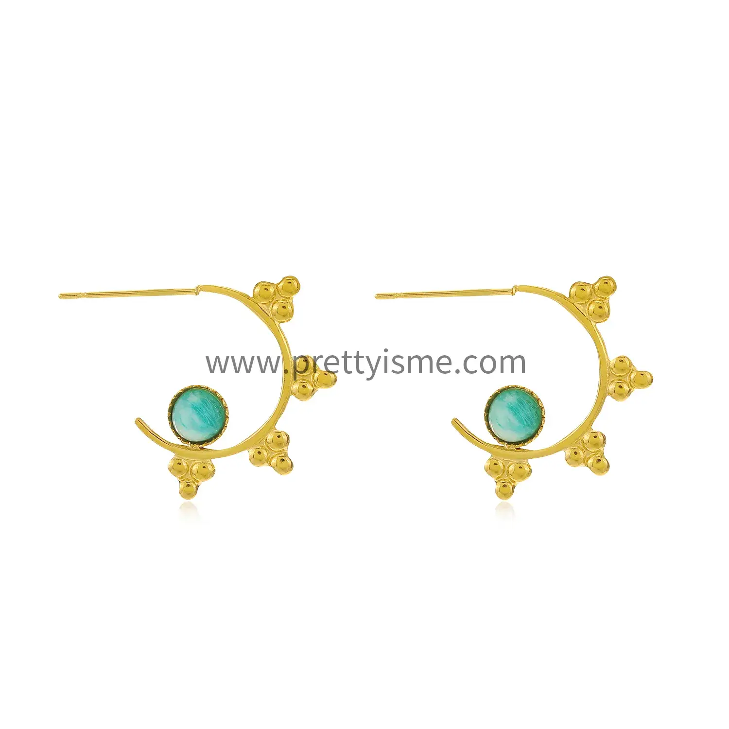 French Half Circle Earrings Set with Blue Gemstones Gold Plated 18K Stainless Steel Waterproof Stud Earrings (5).webp