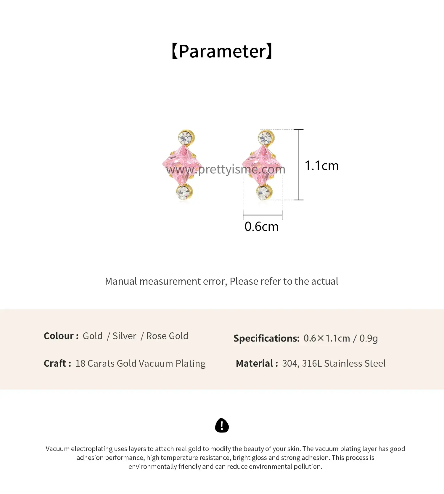 Simple Earrings Set with Pink Crystal Lucky Diamond Gold Plated 18K Stainless Steel Waterproof Stud Earrings (6).webp