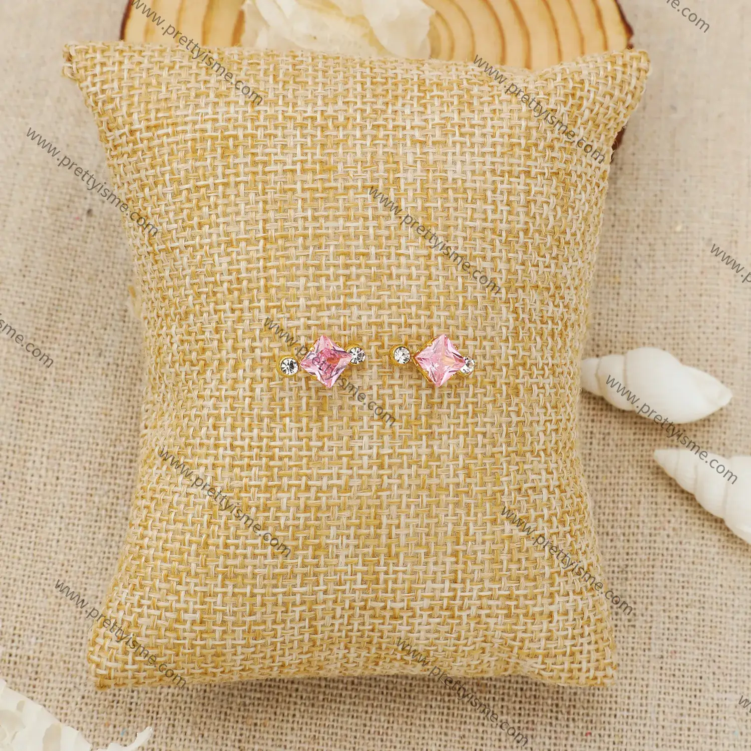 Simple Earrings Set with Pink Crystal Lucky Diamond Gold Plated 18K Stainless Steel Waterproof Stud Earrings (4).webp