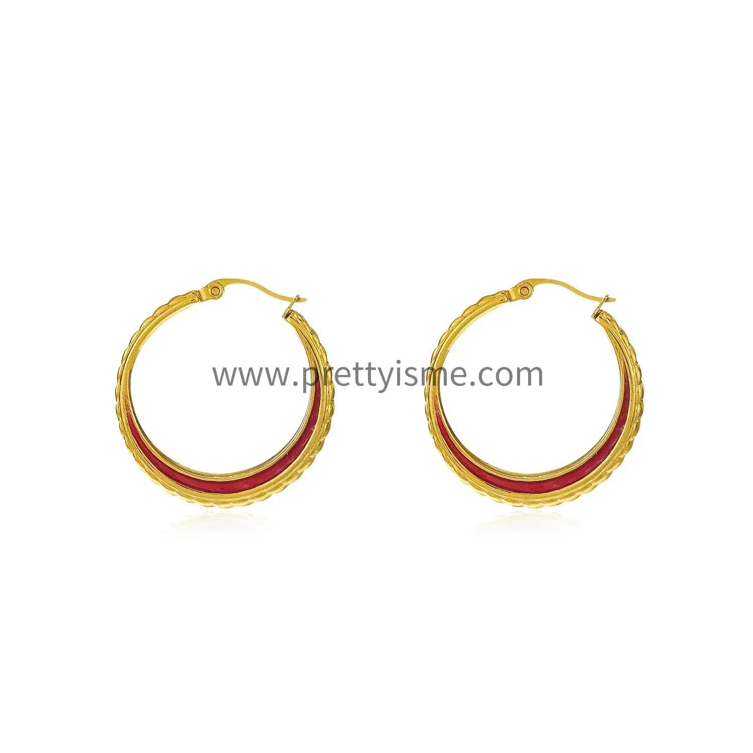 Hoop Earrings Simple Classic Drop Wax Red Gold Plated 18K Stainless Steel Earrings (5).webp