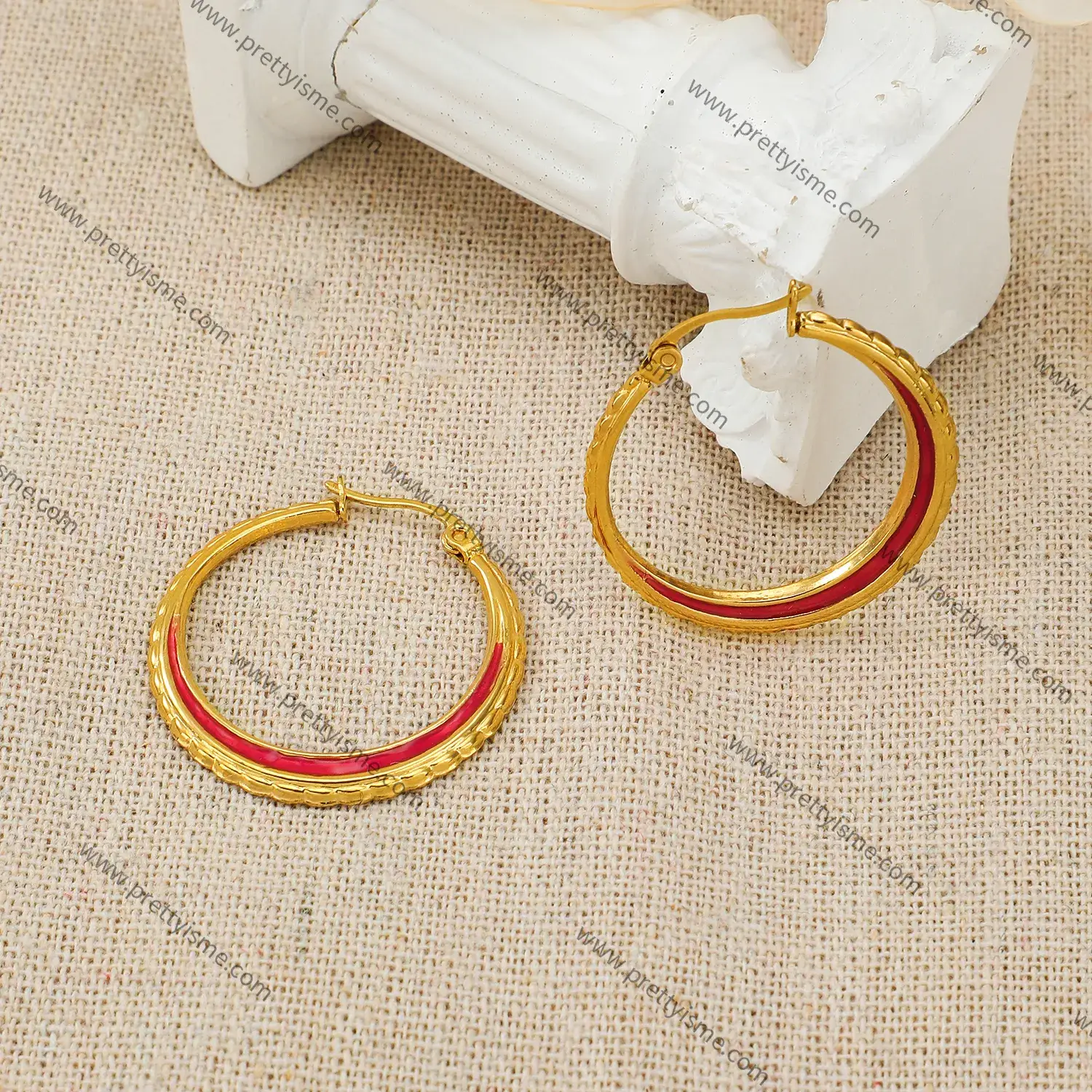 Hoop Earrings Simple Classic Drop Wax Red Gold Plated 18K Stainless Steel Earrings (4).webp