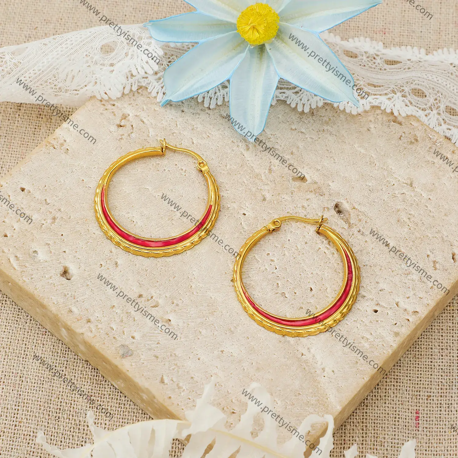 Hoop Earrings Simple Classic Drop Wax Red Gold Plated 18K Stainless Steel Earrings (2).webp