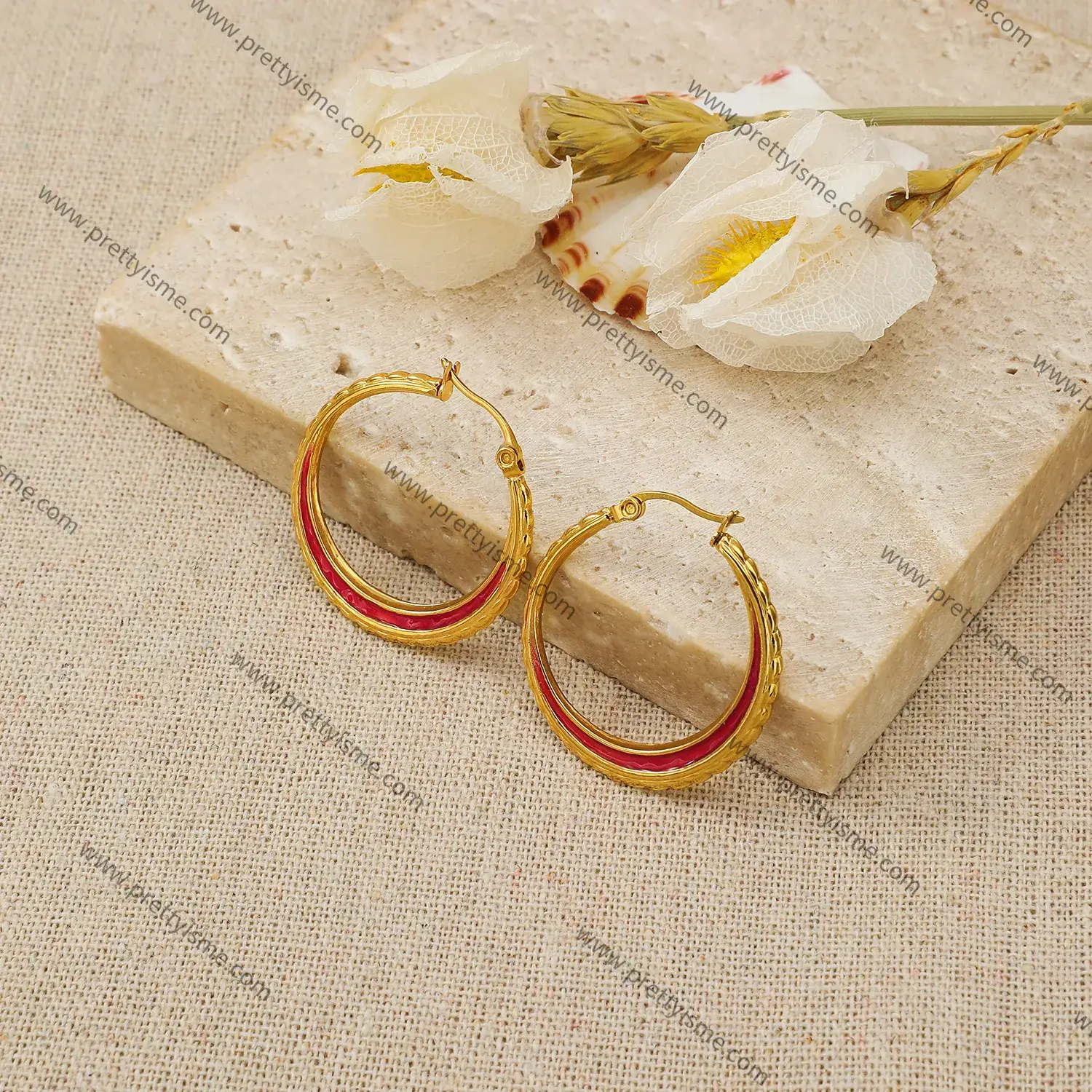 Hoop Earrings Simple Classic Drop Wax Red Gold Plated 18K Stainless Steel Earrings.webp