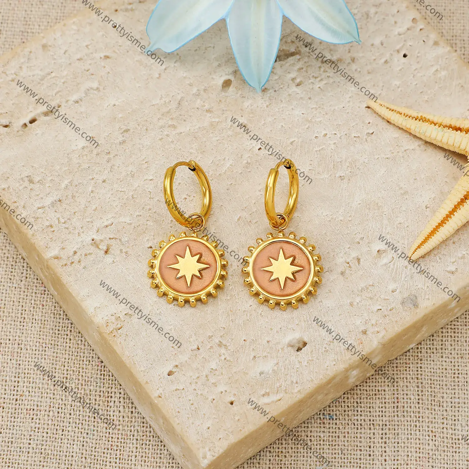 Sun Shape Earrings Simple Classic Rose Gold Polygonal Gold Plated 18K Stainless Steel Earrings (2).webp