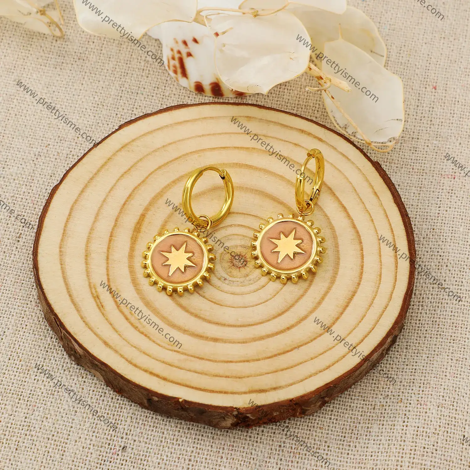 Sun Shape Earrings Simple Classic Rose Gold Polygonal Gold Plated 18K Stainless Steel Earrings (3).webp