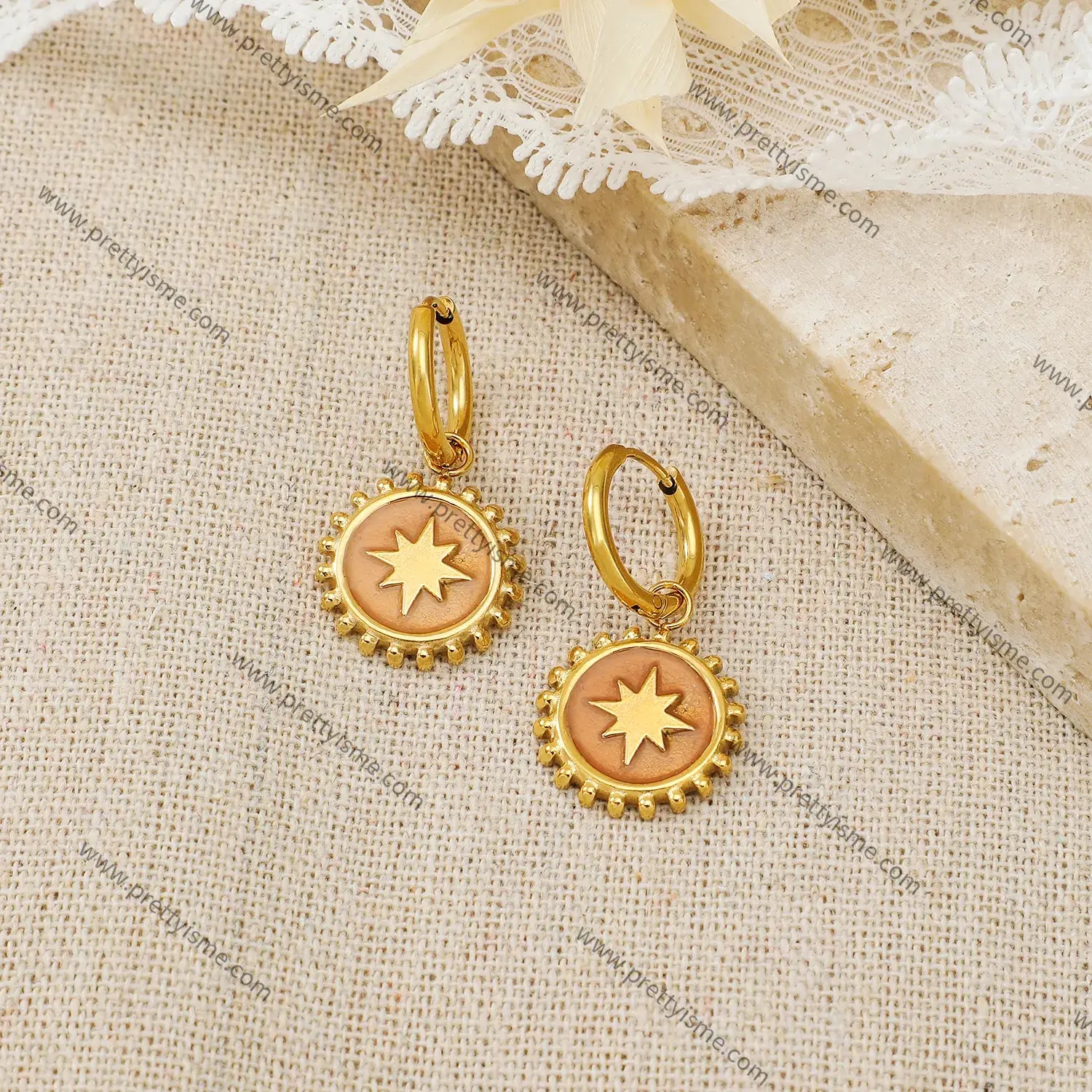 Sun Shape Earrings Simple Classic Rose Gold Polygonal Gold Plated 18K Stainless Steel Earrings.webp
