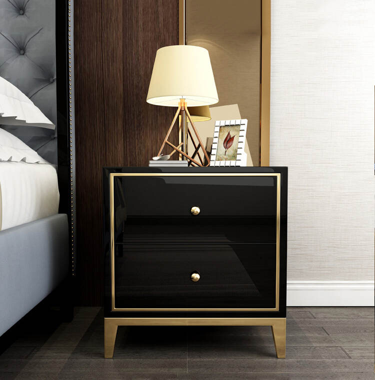 Chic Black Nightstand Double Drawers | LZ-BT001