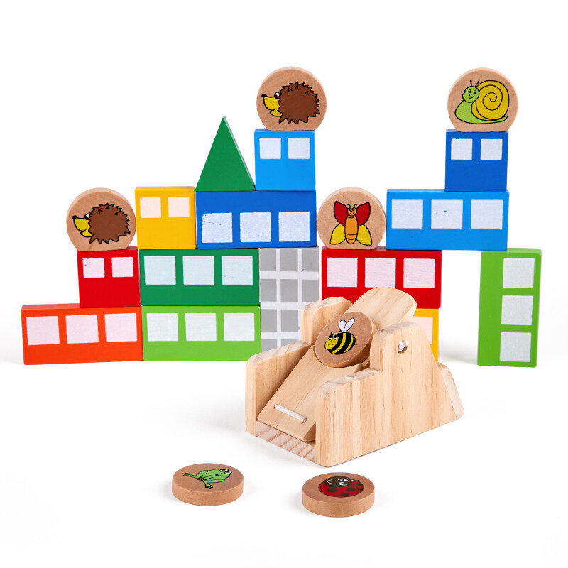 Early education wooden blocks toy Wooden city blocks toys interactive games for kid family toy set