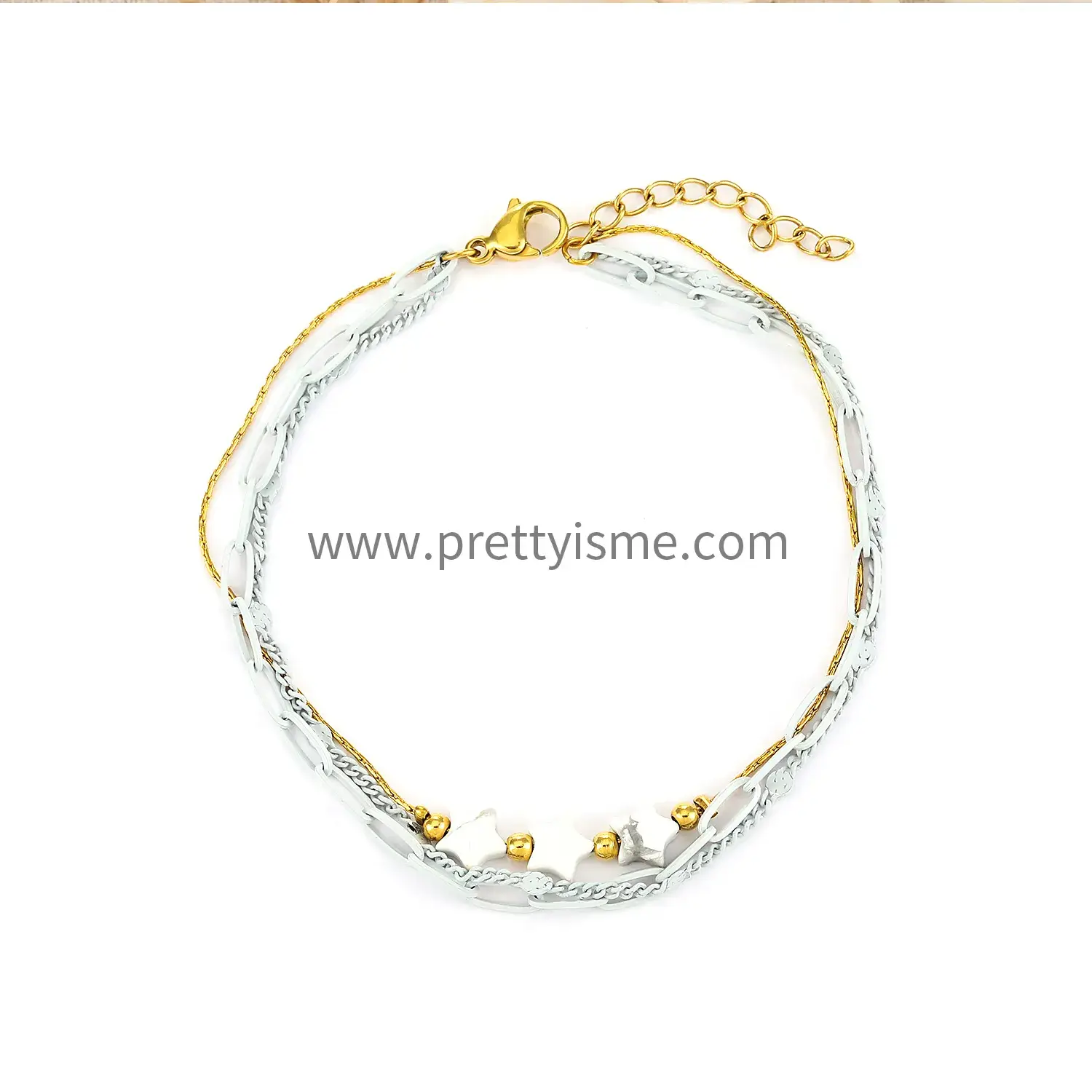 Triple Layer Stainless Steel Gold Plated 18K Bracelet Grey Gold Interwoven Stars Bracelet (5).webp