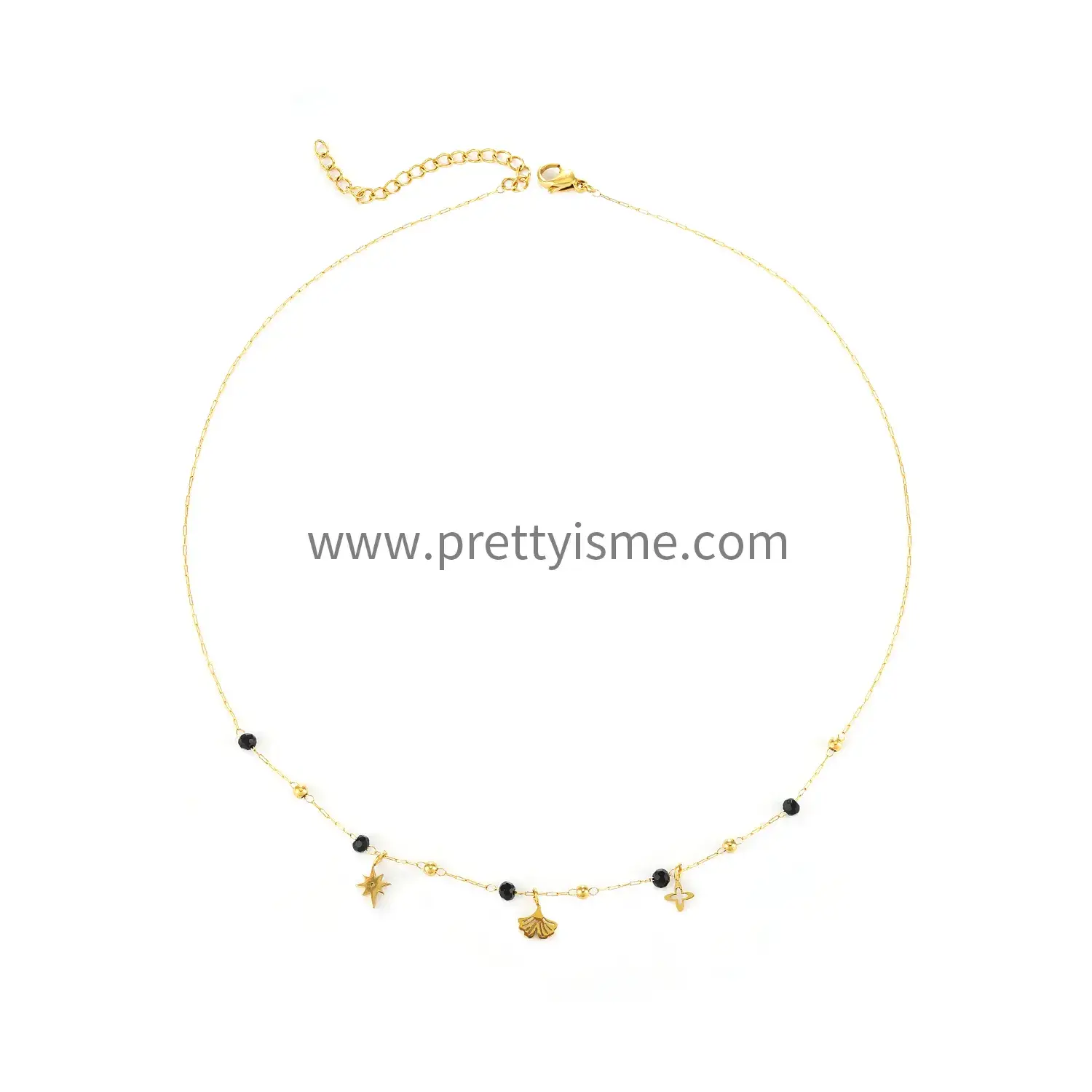 French Thin Necklace Engraved Pendant with Black Natural Stone Gold Plated Necklace (2).webp
