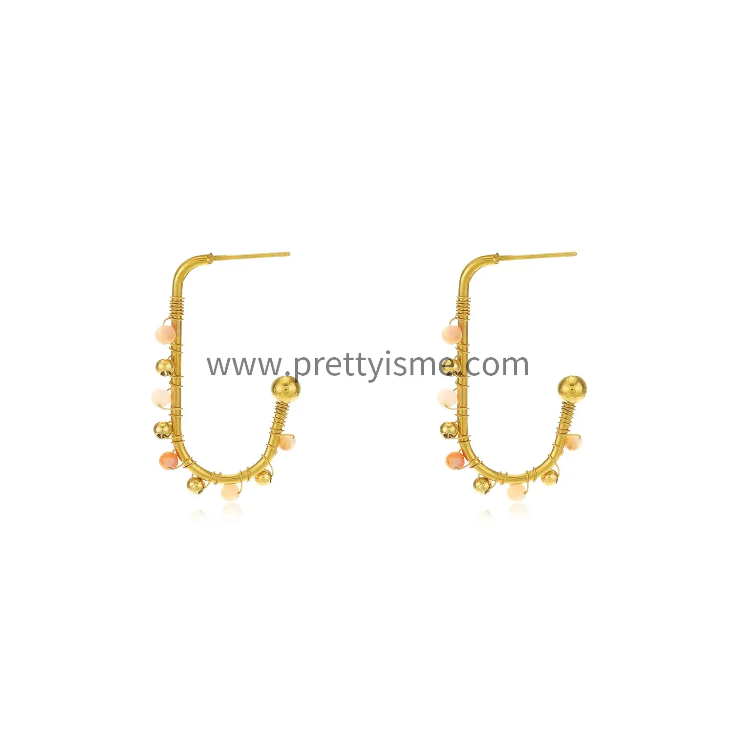 Stainless Steel Open Earrings Wrapped Colorful Beads Natural Stone Gold Plated 18K Stainless Steel Stud Earrings (5).webp