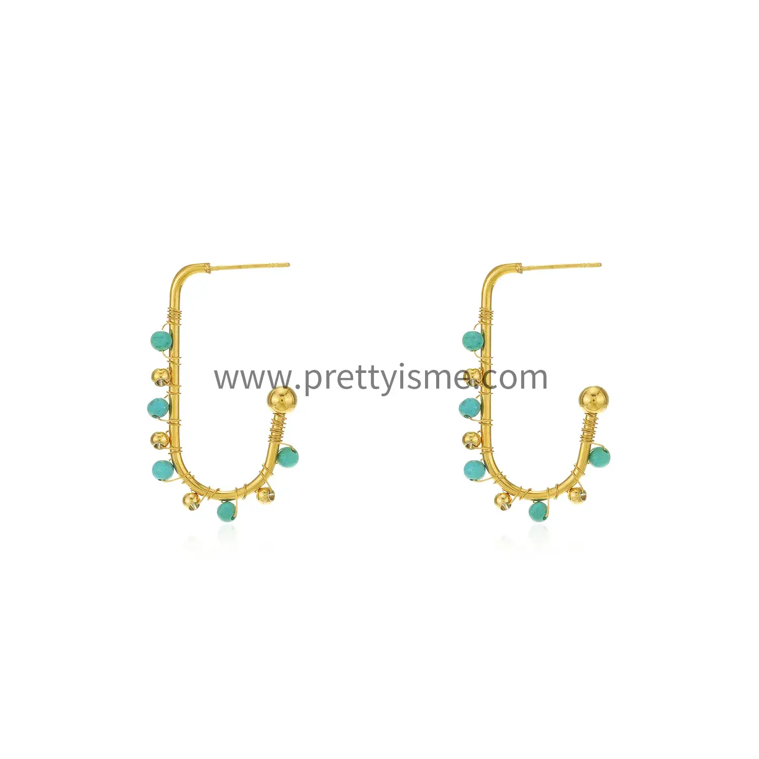 Stainless Steel Open Earrings Wrapped Colorful Beads Natural Stone Gold Plated 18K Stainless Steel Stud Earrings (7).webp