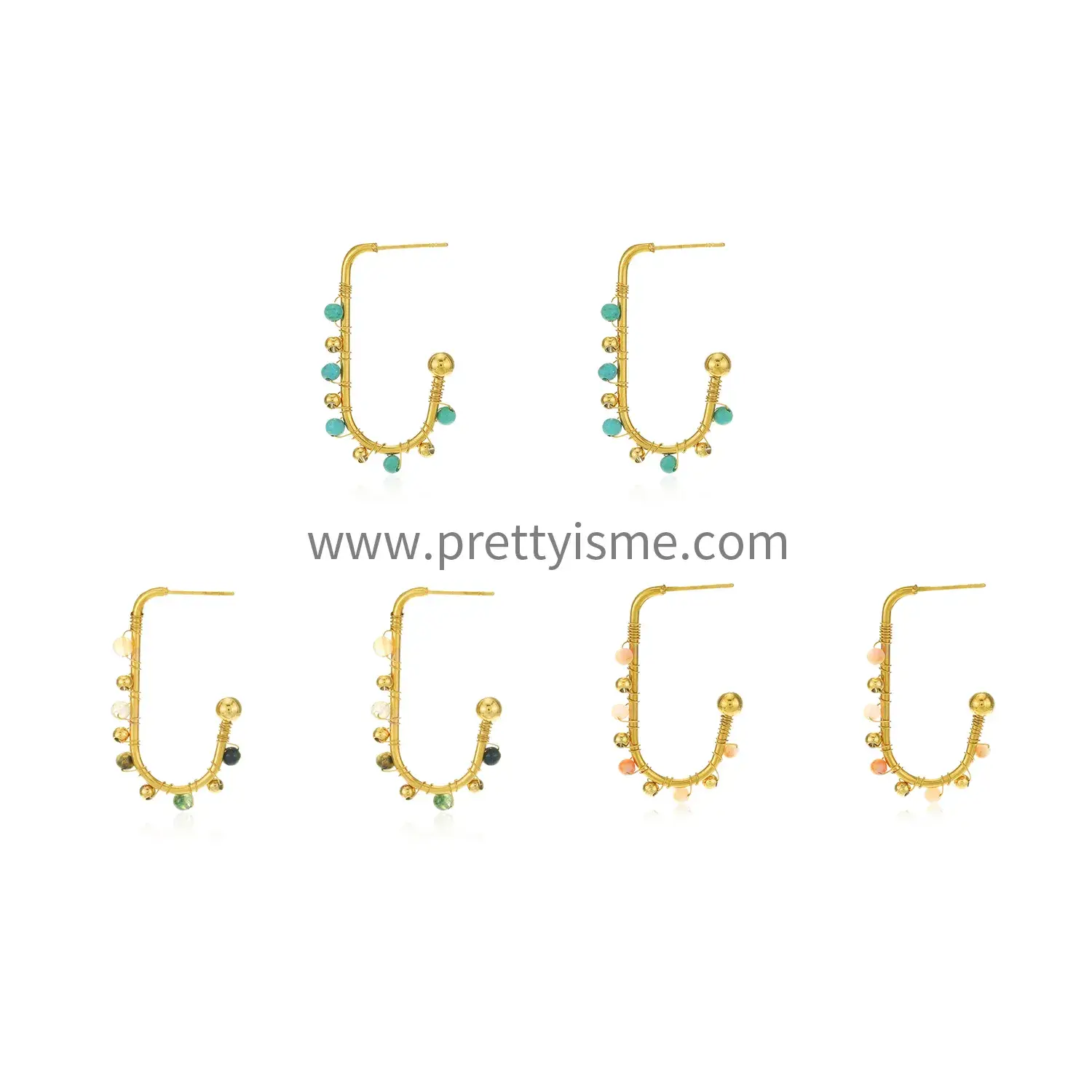 Stainless Steel Open Earrings Wrapped Colorful Beads Natural Stone Gold Plated 18K Stainless Steel Stud Earrings (8).webp