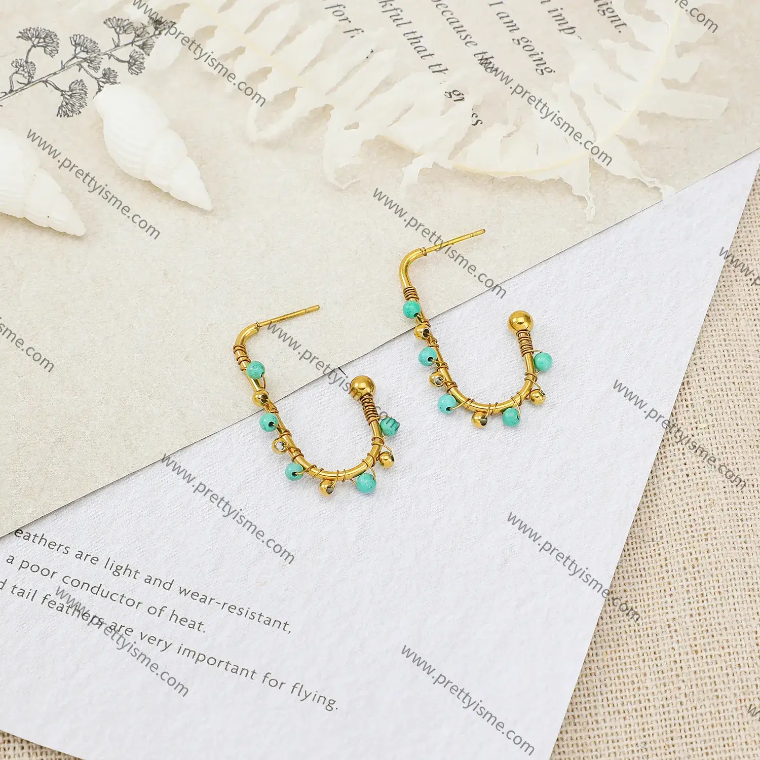 Stainless Steel Open Earrings Wrapped Colorful Beads Natural Stone Gold Plated 18K Stainless Steel Stud Earrings (2).webp