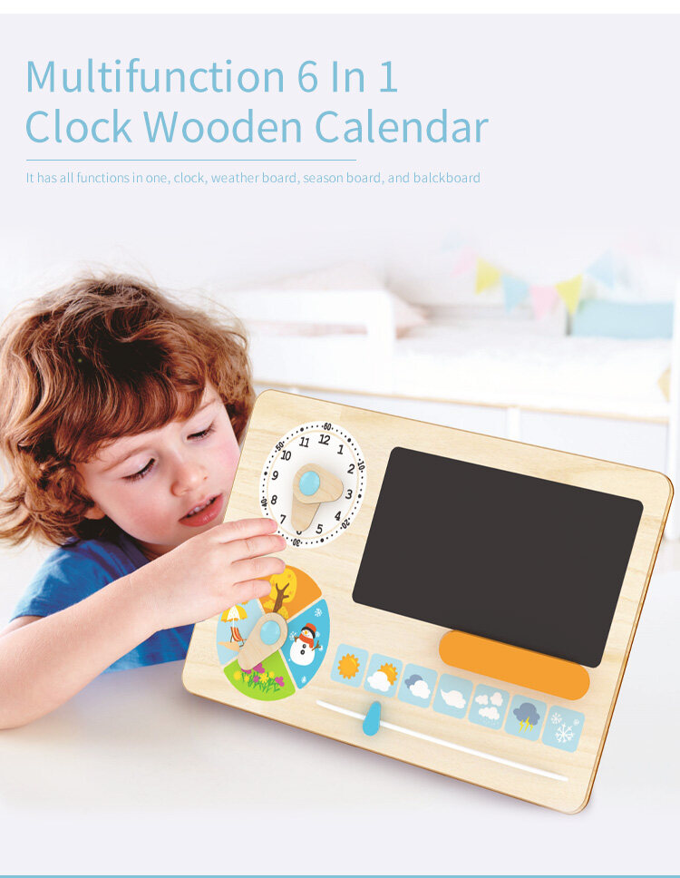 Multifunction 6 In 1 Hanging Early Educational Forest Learning Baby Kids Clock Date Weather Chart Board