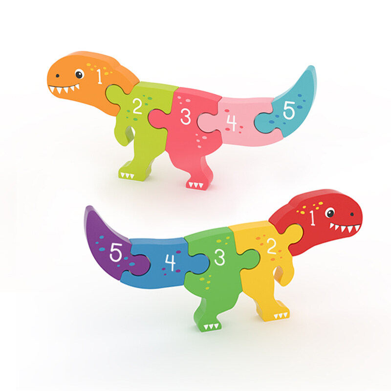 Popular Dinosar Wooden Eco-Friendly Cartoon Children Jigsaw Educational Toys Montessori Game 3D Wood