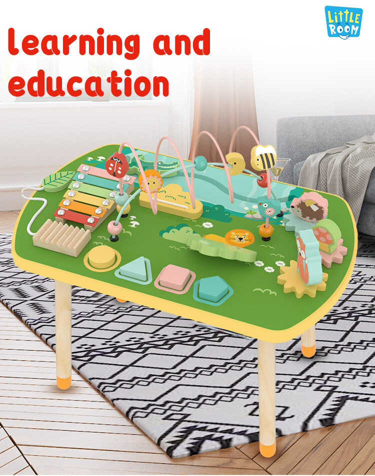 Wooden Activity Table - Children Multi-Function Game Desktop - Kids Wood Play Table- Hand Eye Coordination Training