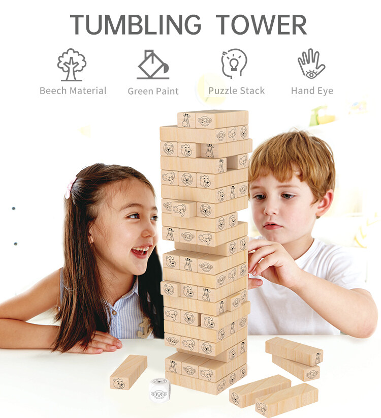Stacking Block Wooden New Arrival Colorful 60 Pcs Fun Jange Tumbling Tower Game For Kids Adults