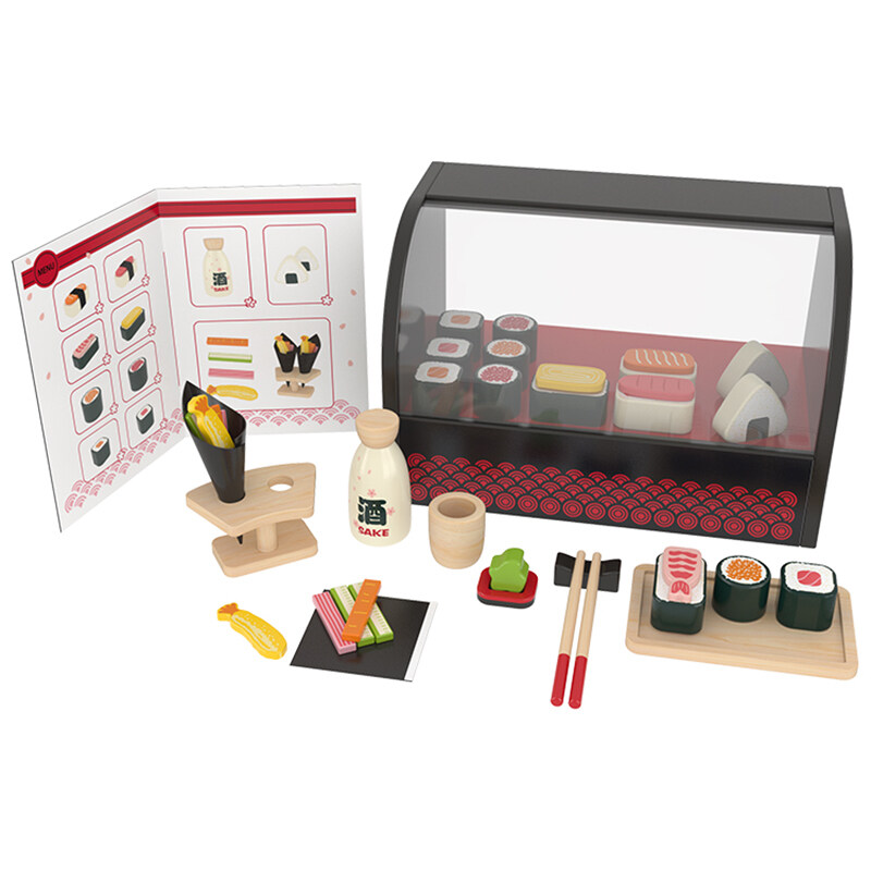 Sushi Counter Wooden Toy Cognitive Simulation Set Kitchen Pretend Seafood Sushi Roll Early
