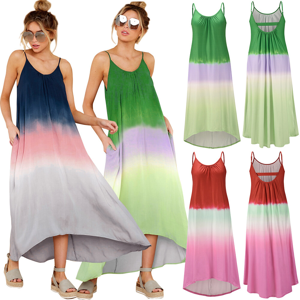 Casual Ladies Tie Dyed Beach 1 Piece Women Floor Loose Dress
