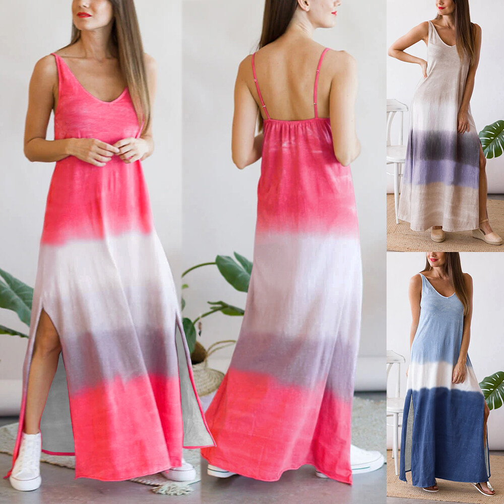 Women Casual Tie Dyed Cheap Beach 1 Piece Floor Loose Dress
