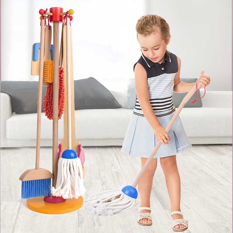 Sweep/ Mop/6 Piece Pretend Play Set, Play House Dust, Housekeeping Kit, STEM Toys for Girls & Boys