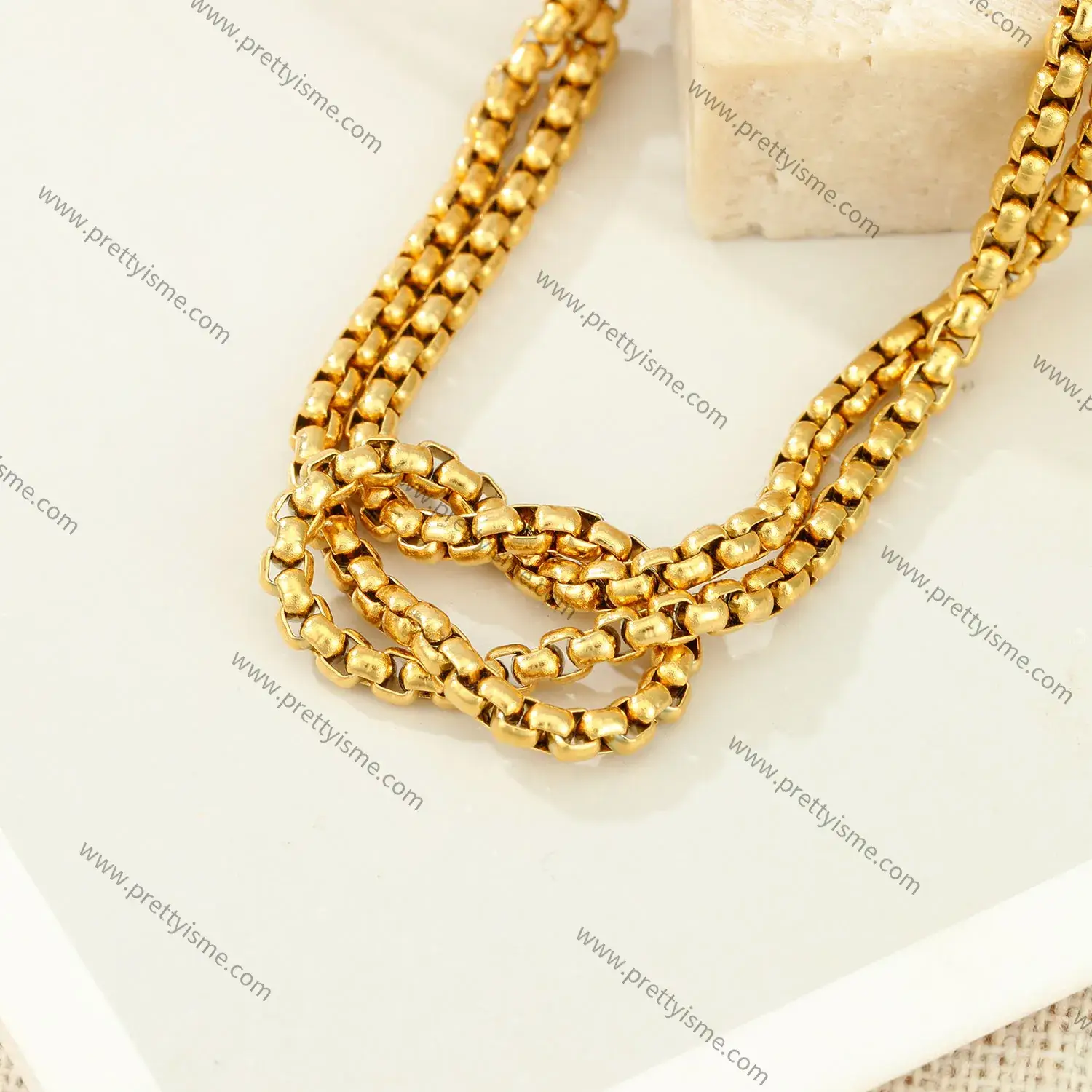 Stainless Steel Gold Plated Two Layer 18K Bracelet Snake Chain Simple Style Fine Beaded Bracelet (3).webp