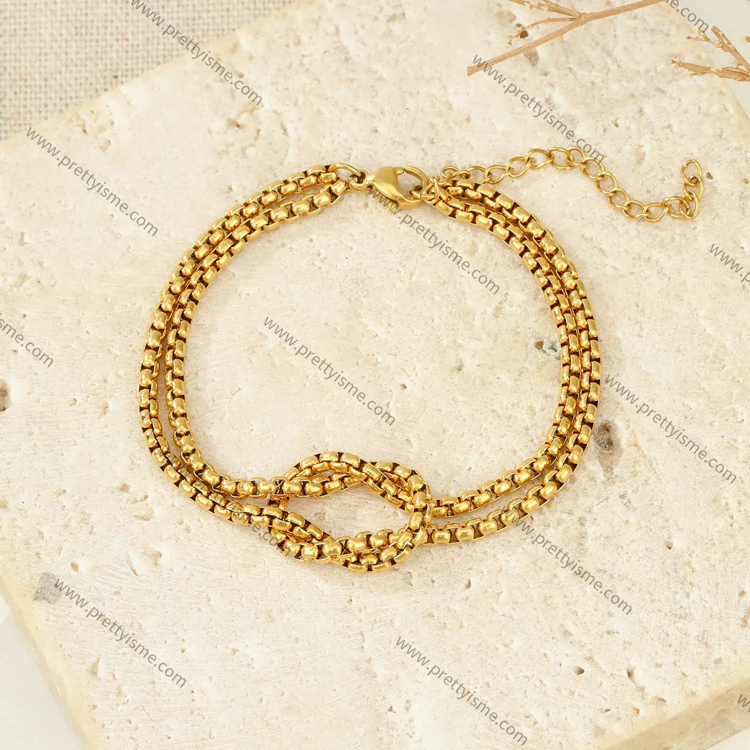 Stainless Steel Gold Plated Two Layer 18K Bracelet Snake Chain Simple Style Fine Beaded Bracelet.webp
