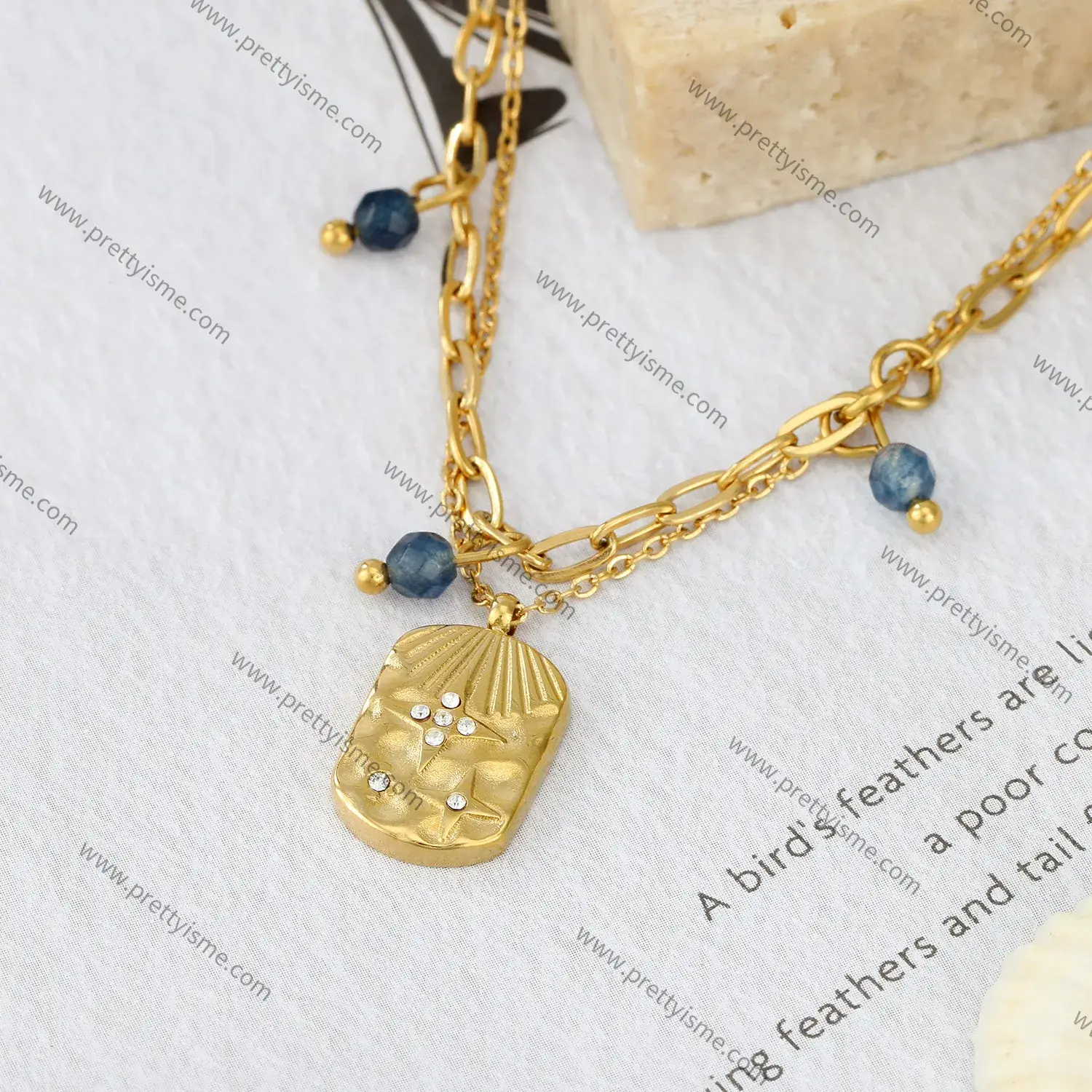 Delicate Two Tier Bracelet with Openwork Pendant Set Diamond Blue Stone Bracelet (3).webp