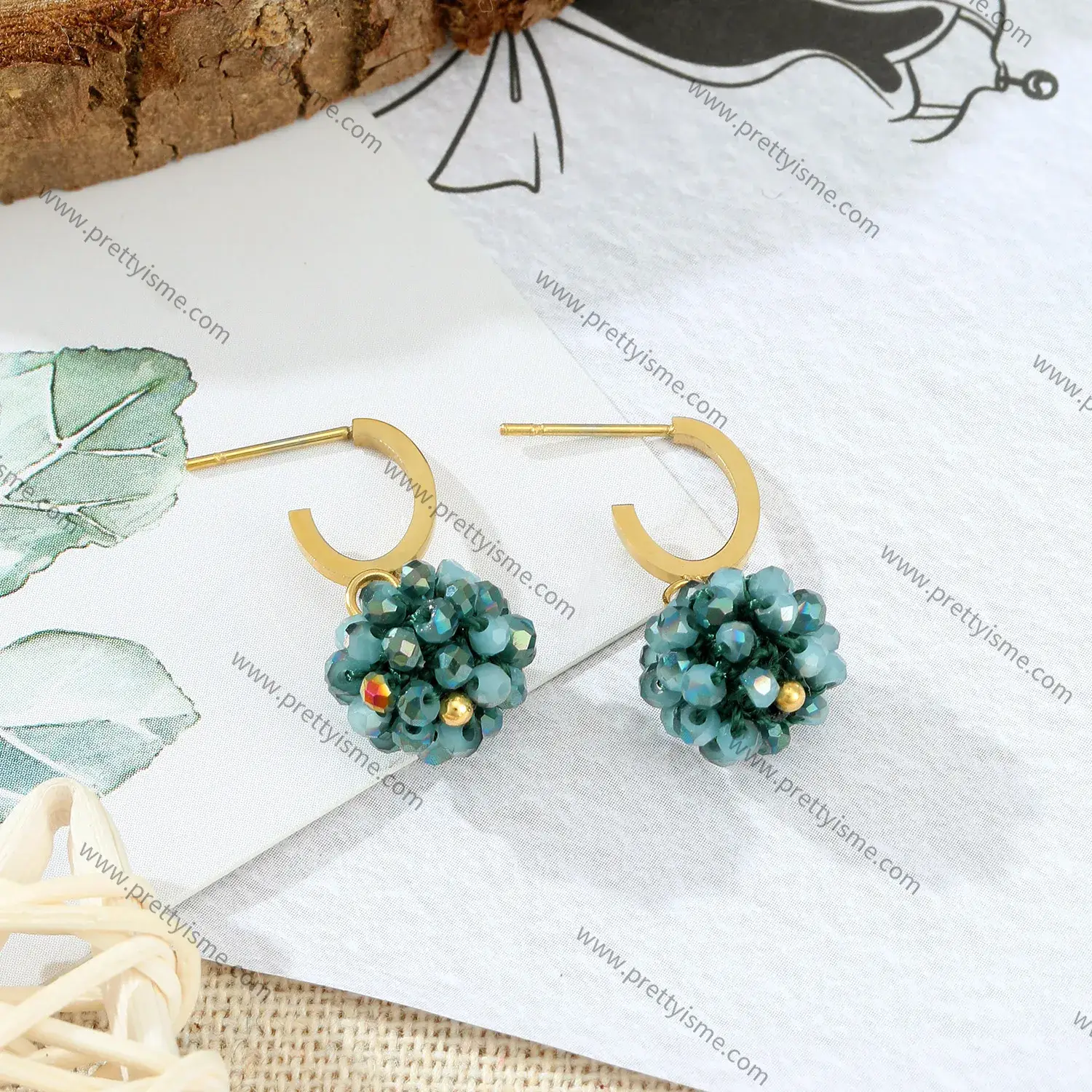French Style Stainless Steel 18K Gold Plated Earrings Blue Stone Beaded Unique Earrings (3).webp