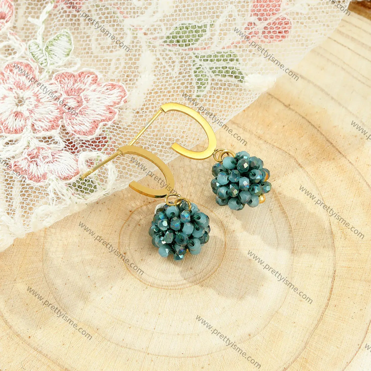 French Style Stainless Steel 18K Gold Plated Earrings Blue Stone Beaded Unique Earrings.webp