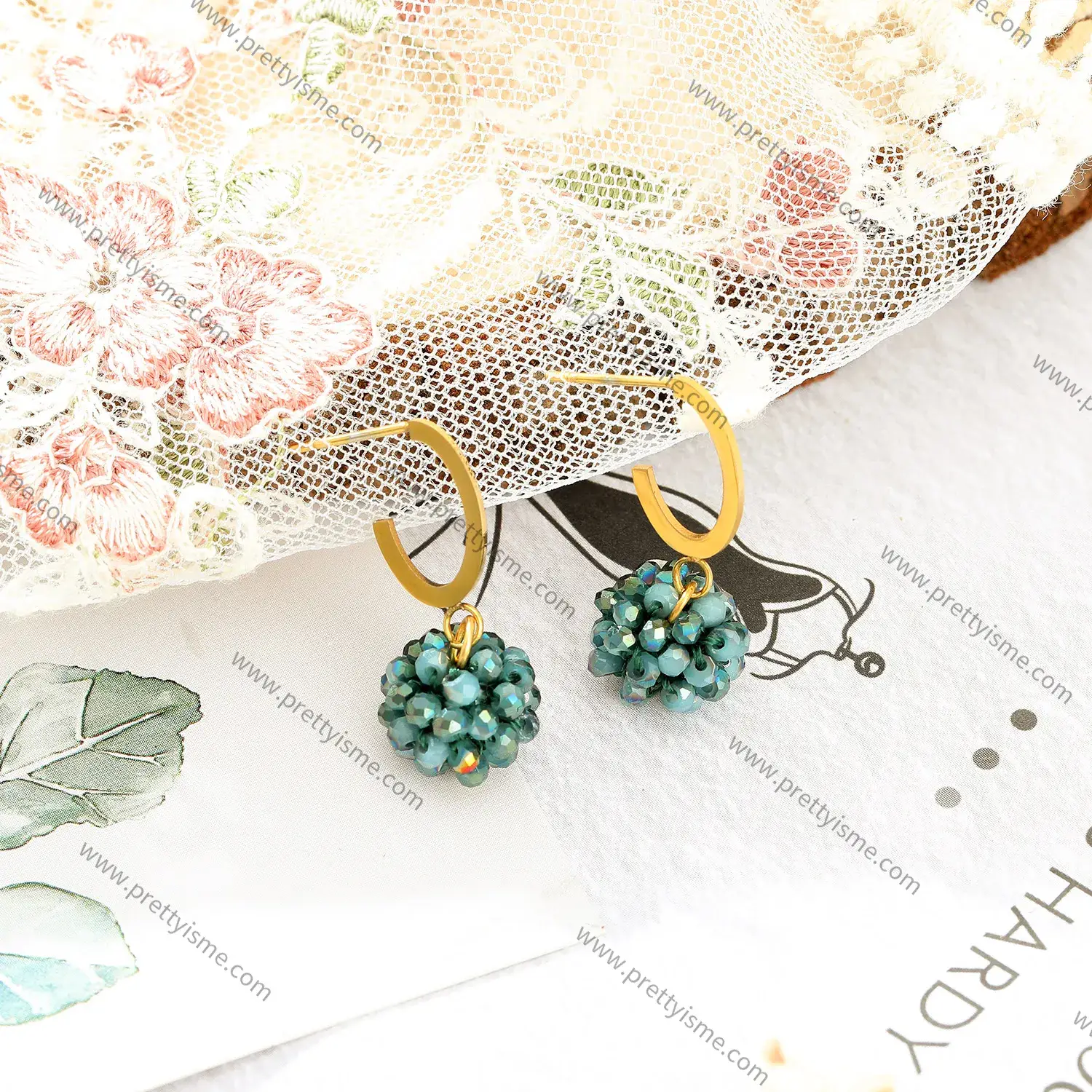 French Style Stainless Steel 18K Gold Plated Earrings Blue Stone Beaded Unique Earrings (4).webp