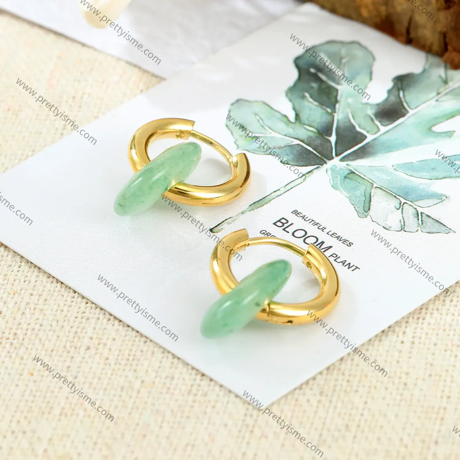 Delicate Green Stone Earrings Stainless Steel 18K Gold Plated Earrings French Style Earrings (2).webp