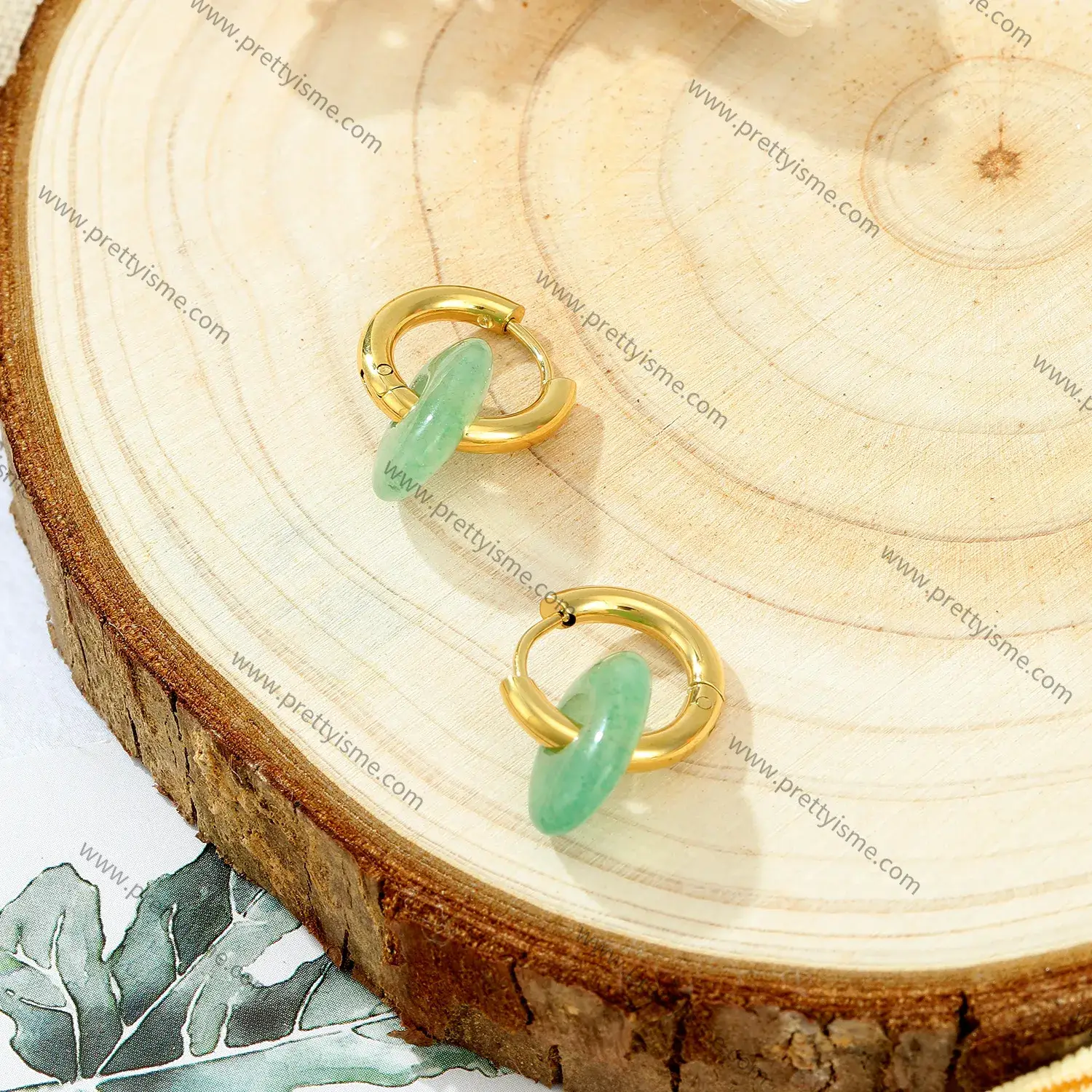 Delicate Green Stone Earrings Stainless Steel 18K Gold Plated Earrings French Style Earrings (3).webp
