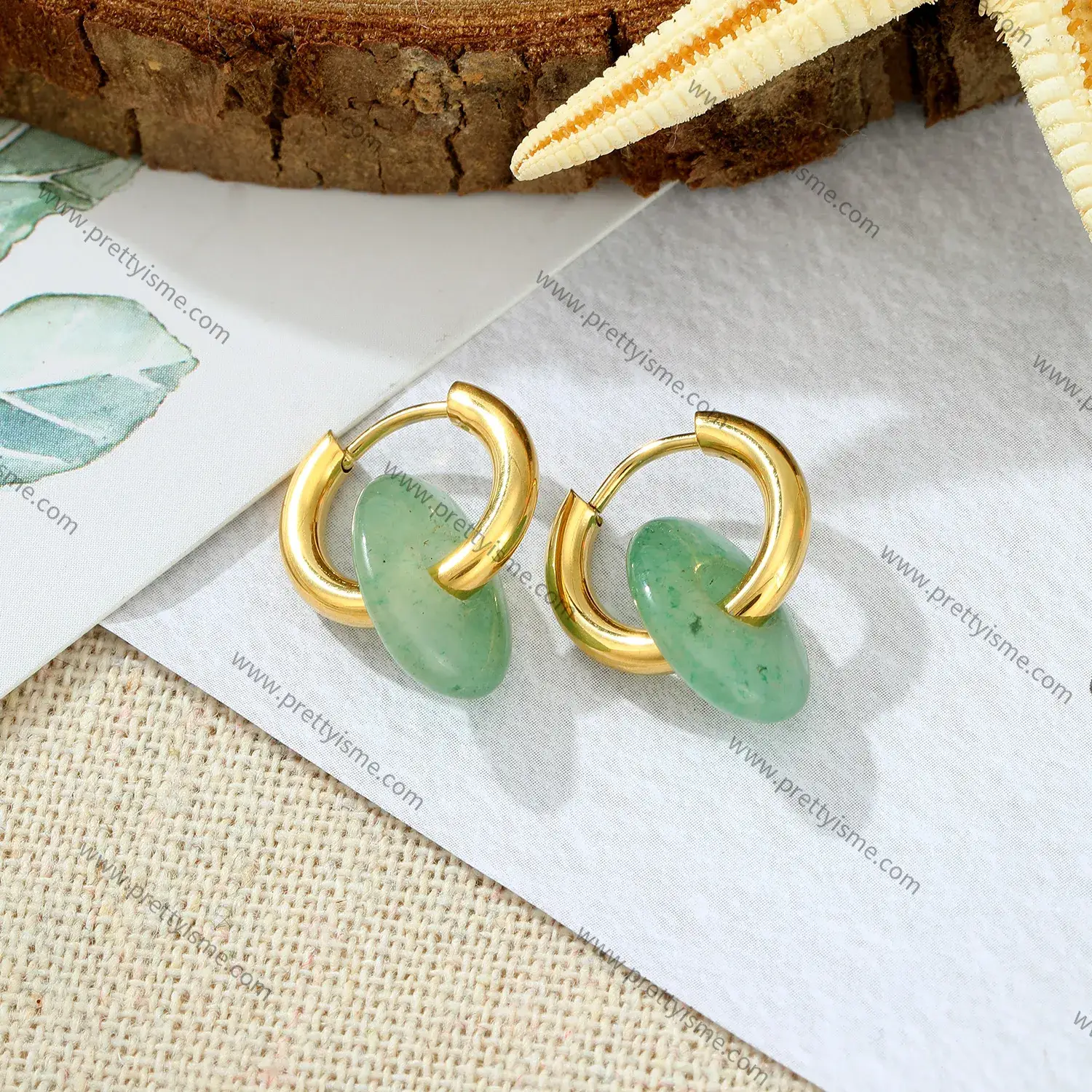 Delicate Green Stone Earrings Stainless Steel 18K Gold Plated Earrings French Style Earrings.webp