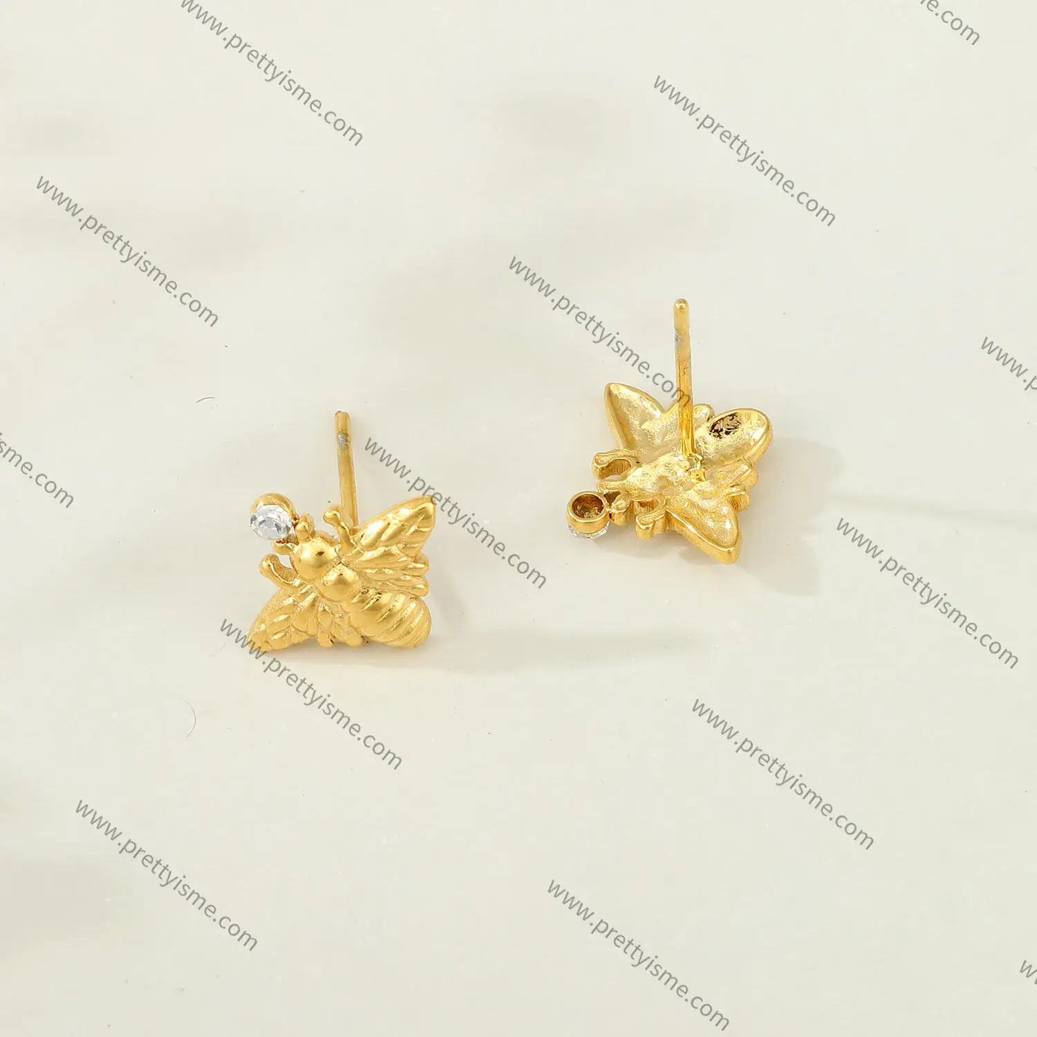 Cute Bee Earrings Stainless Steel 18K Gold Plated Earrings with Diamond Engraved Pattern (2).webp