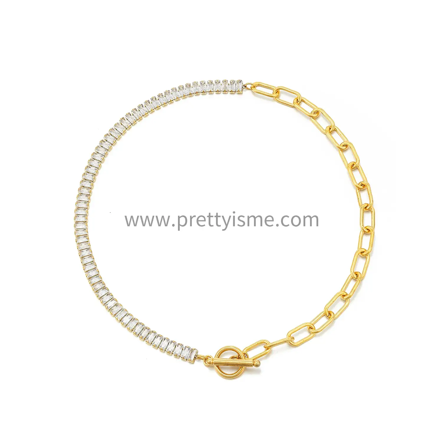 Stainless Steel Gold Plated 18K Necklace Elegant Diamond Square Buckle Necklace (5).webp