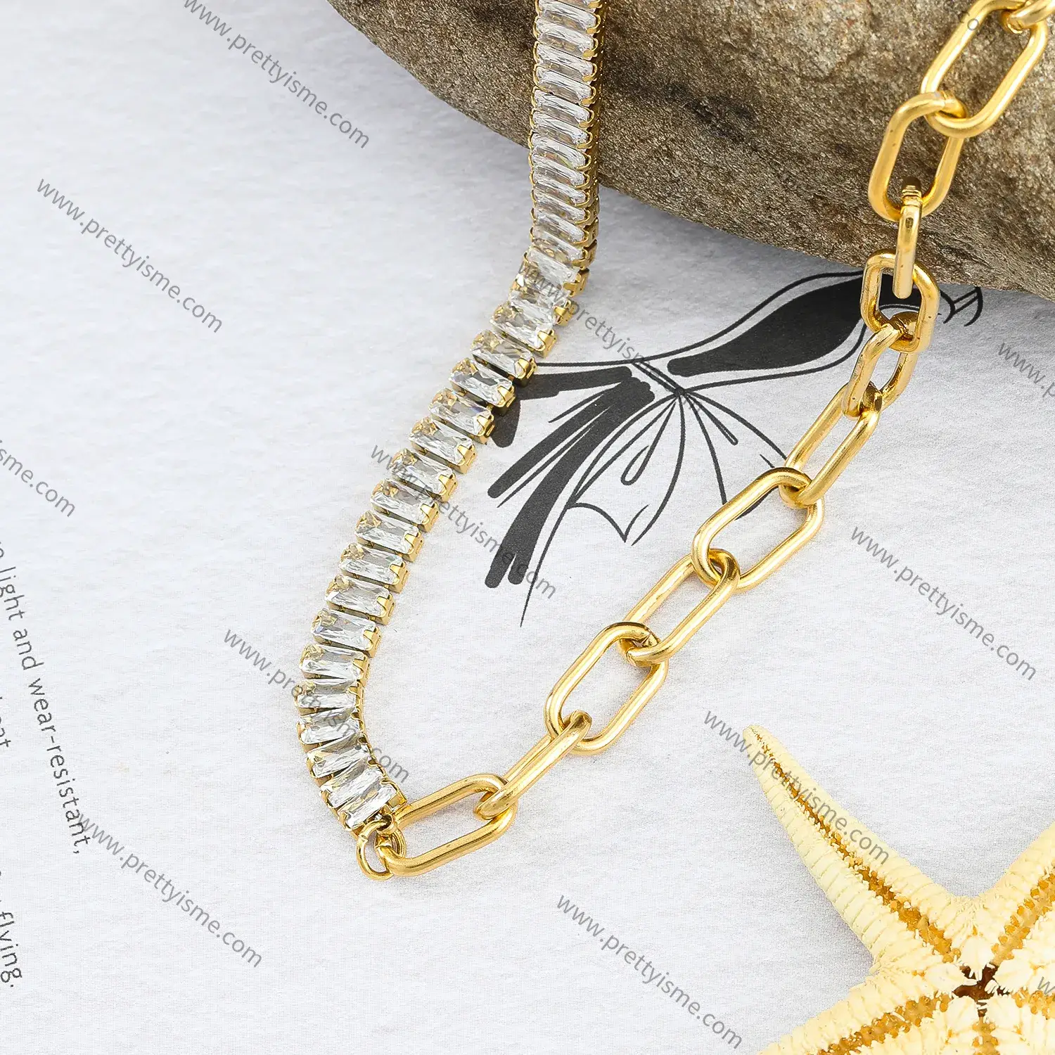 Stainless Steel Gold Plated 18K Necklace Elegant Diamond Square Buckle Necklace (2).webp