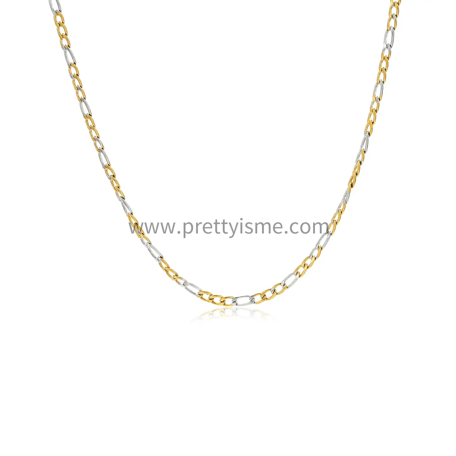 Stainless Steel Gold Plated 18K Thin Chain Two Colors Intersect Simple Style Necklace (5).webp