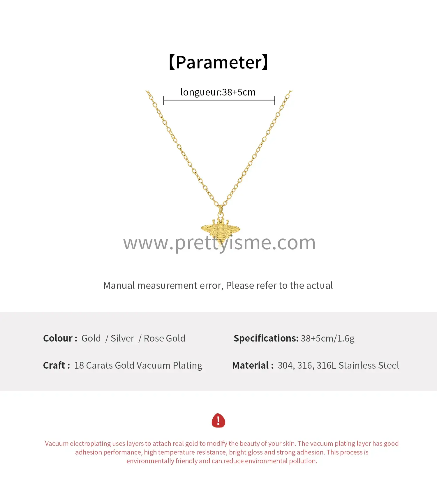 Bee Shape Pendant Thin Necklace in Stainless Steel and Gold Plated 18K (6).webp