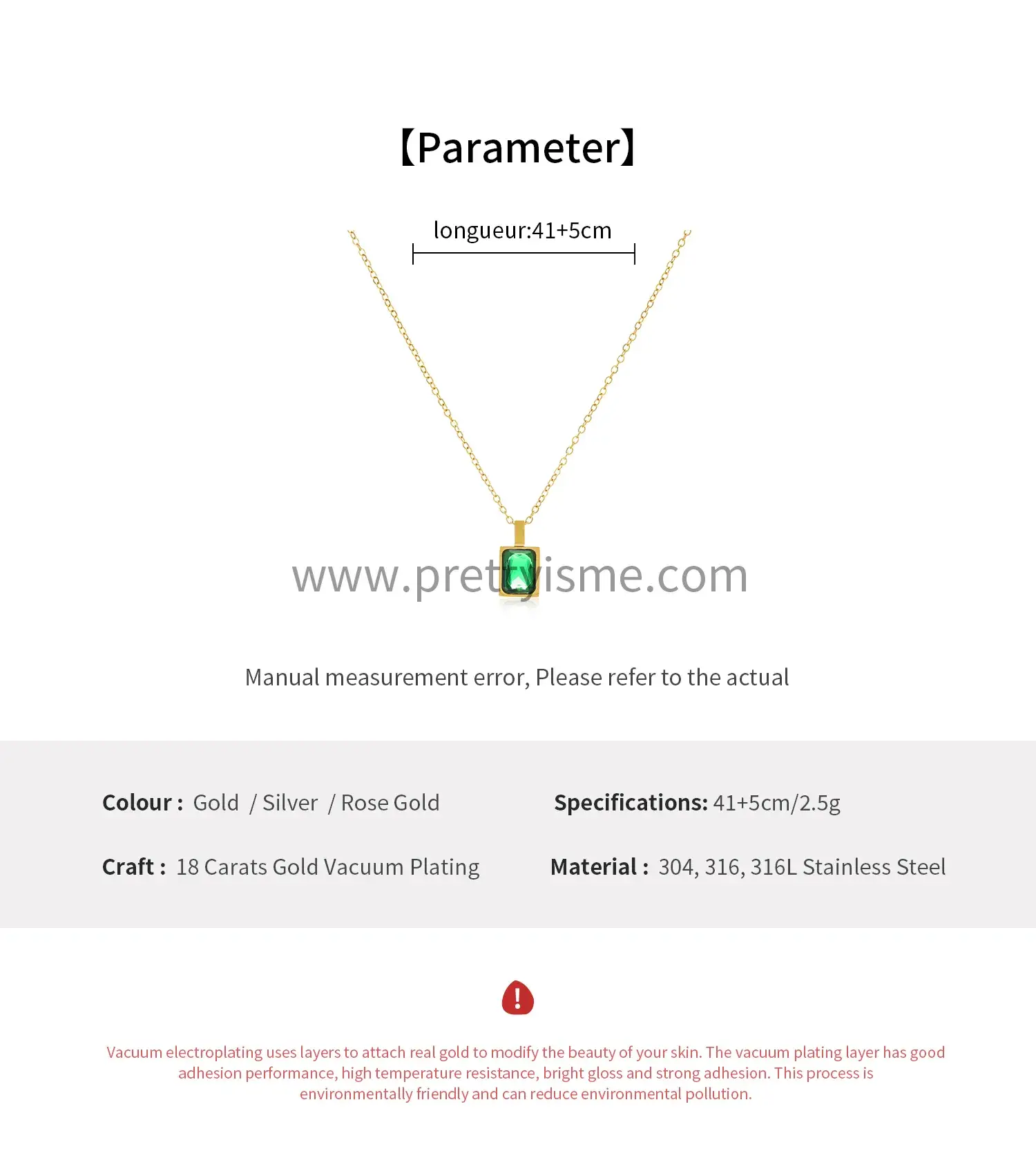 Green Gemstone Delicate Lovely Small Square Pendant Stainless Steel Gold Plated 18K Thin Necklace (6).webp